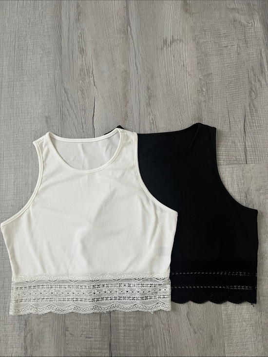 SHEIN Tops - Bundle of 2 SHEIN Black and White Lace-Hem Ribbed Crop Tank Tops